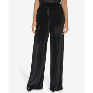 Calvin Klein Women's Wide-Leg Velvet Pants Black Size 4 MSRP $99
